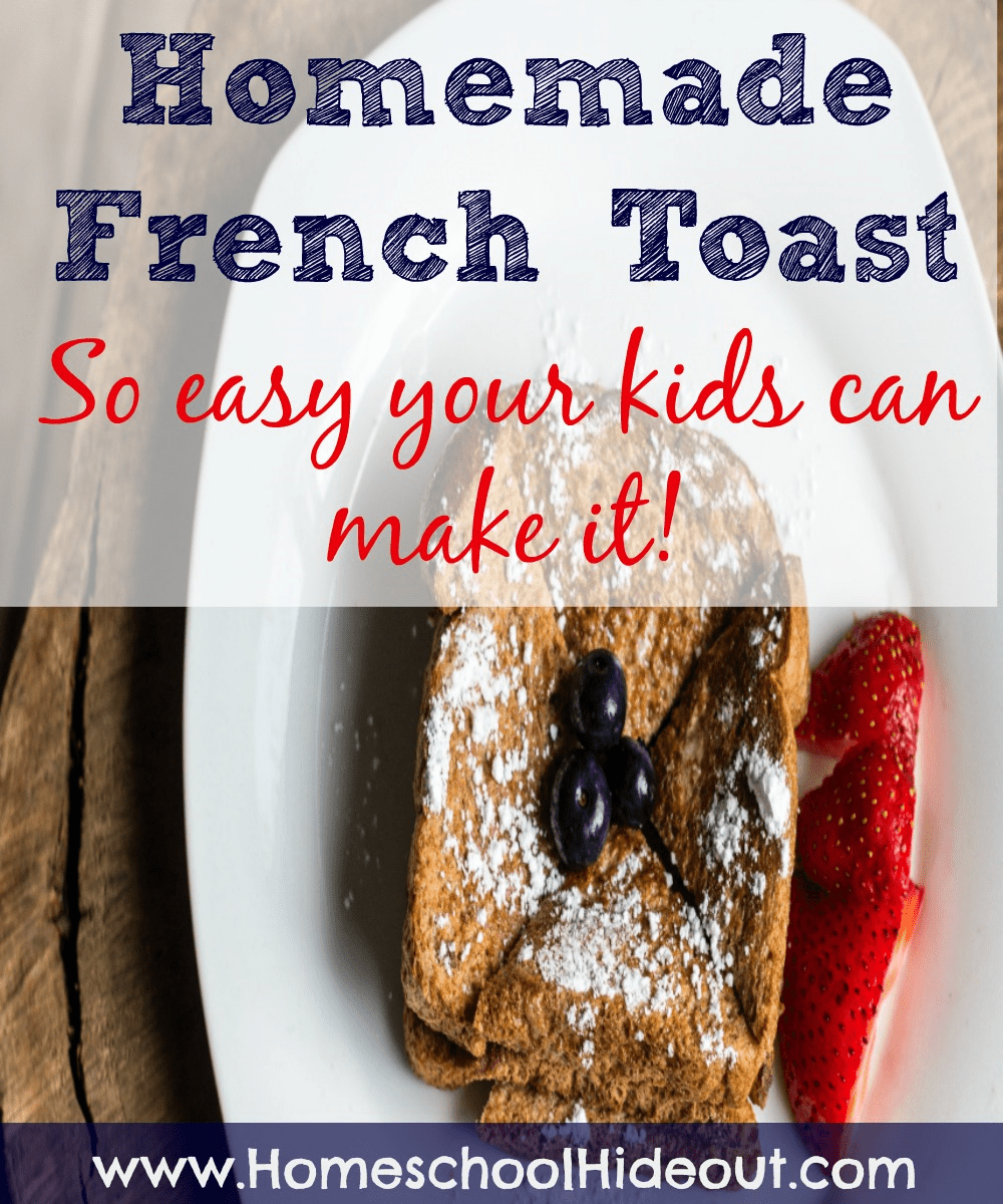 This is the absolute BEST homemade French Toast recipe for kids! My littles devoured this in minutes. Plus, it was simple enough, they can make it on their own next time! Woot Woot!!!