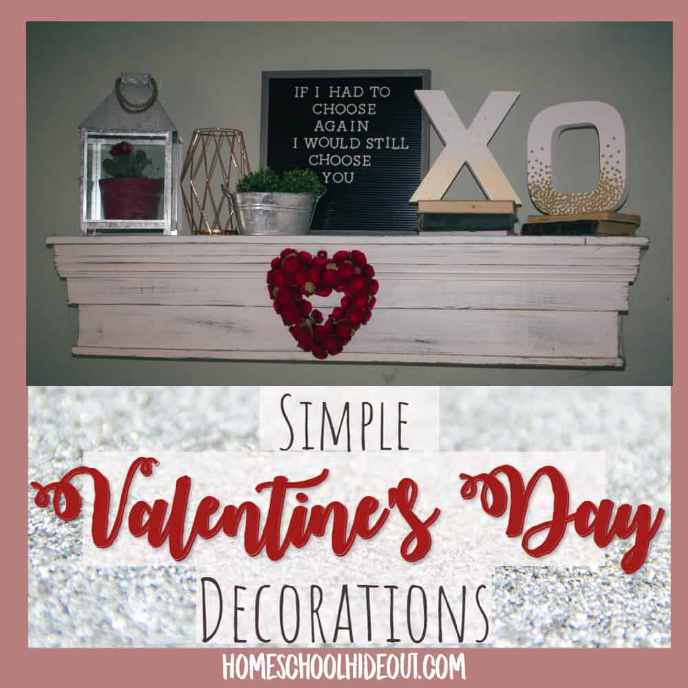 Decorate a simple Valentine's mantle with just a few key peices. Not to mention, everything pictures is budget-friendly!