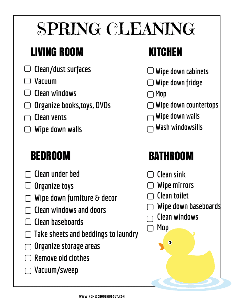 printable spring cleaning check list