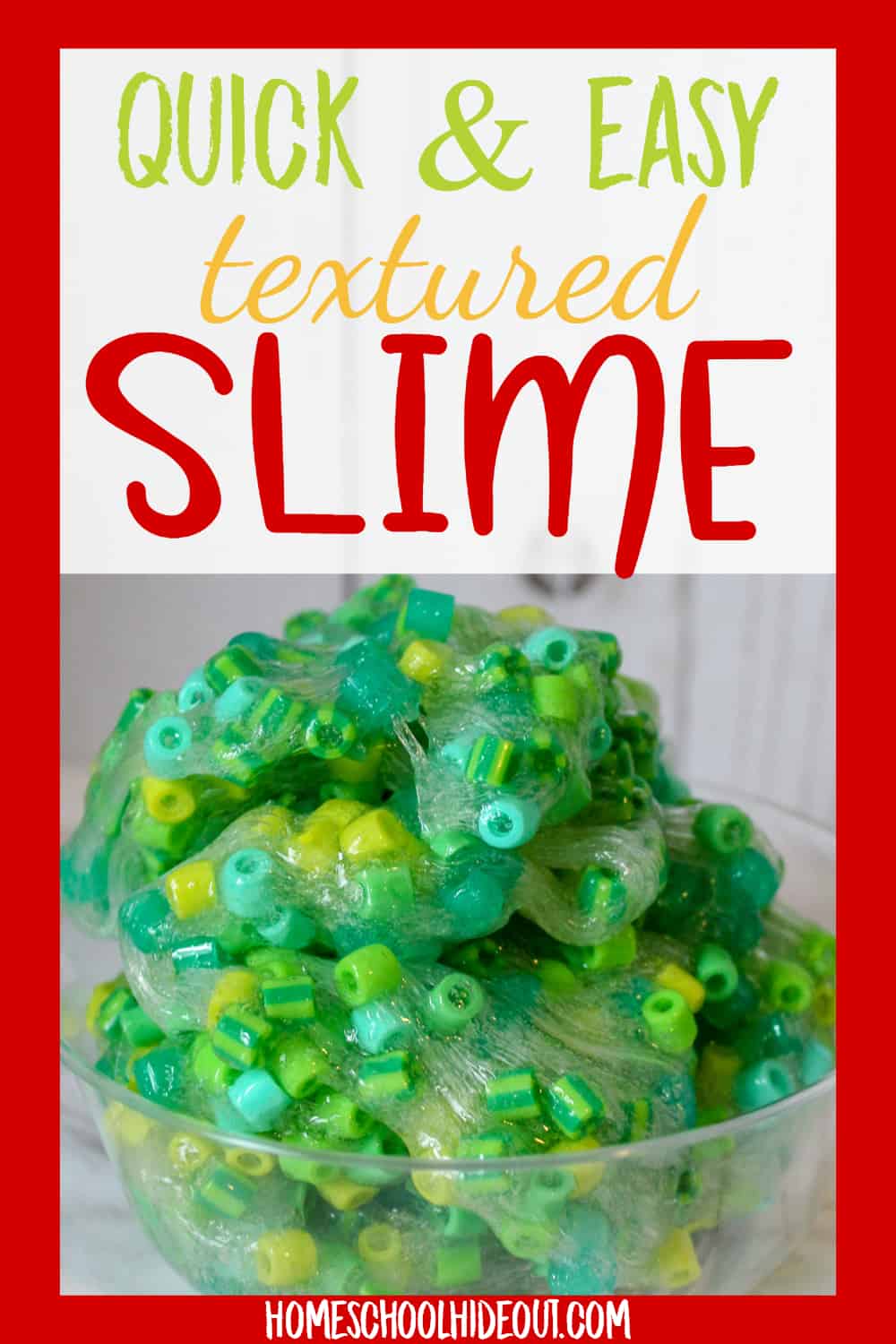 Textured slime is fun and easy to make. With only a few ingredients, your kiddos will love it!
