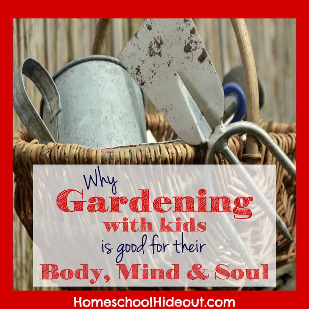 Gardening with kids is beneficial for the mind, body and soul. Get outside with your kiddos and enjoy the sunshine in your garden. #gardeningwithkids #garden #outdoorfun #getoutside #homeschoolers #gardeningforkids #gardening