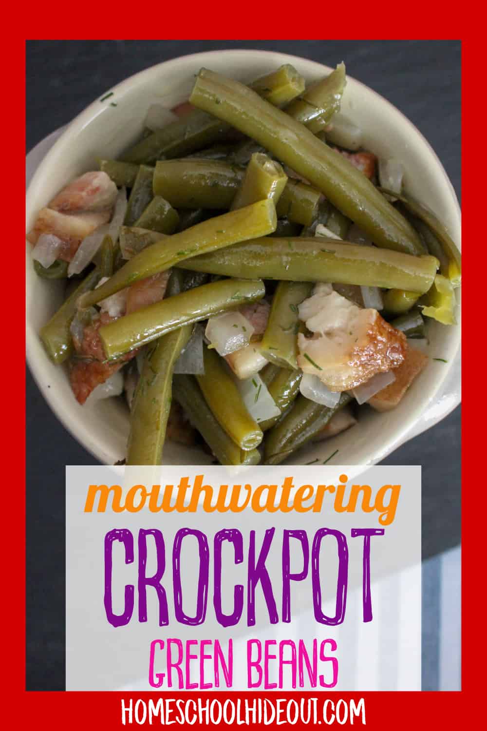 Whip up these mouthwatering green beans in the CrockPot before work! You'll have a delicious side waiting for you when you get home. #dinner #healthy #slowcooker #CrockPot #easymeals #quickdinners #sides #crockpotsides #slowcookersides #greenbeans