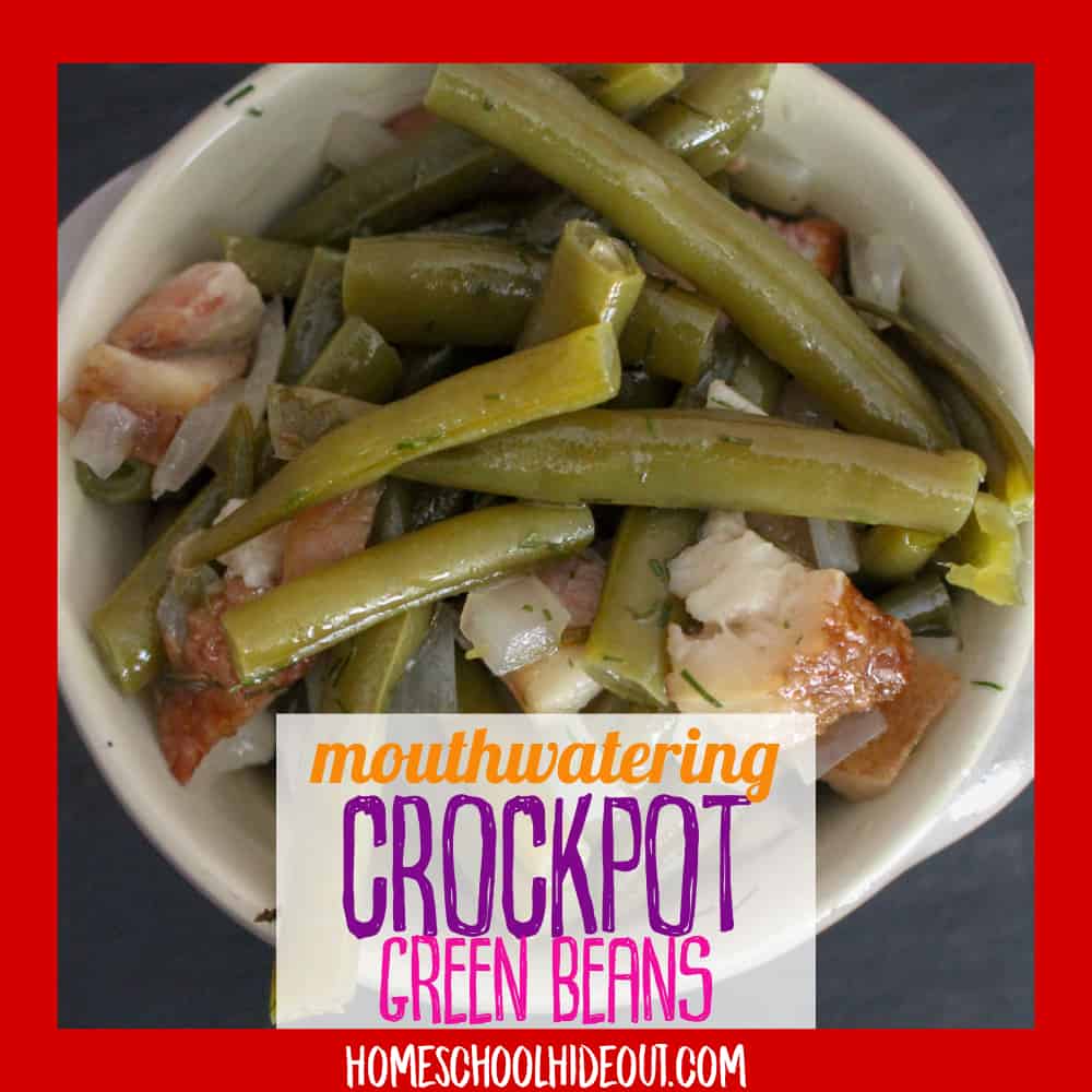 Whip up these mouthwatering green beans in the CrockPot before work! You'll have a delicious side waiting for you when you get home. #dinner #healthy #slowcooker #CrockPot #easymeals #quickdinners #sides #crockpotsides #slowcookersides #greenbeans