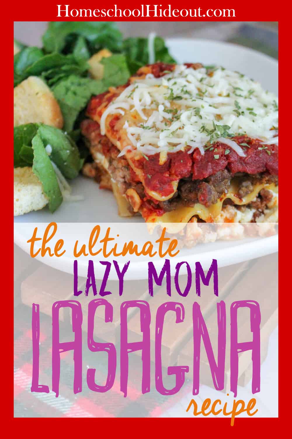 This simple lasagna recipe is easy enough to whip up in under an hour. It's the perfect recipe to double for freezer meals or just make extra and have some dang good leftovers tomorrow! #foodies #easymeals #freezermeals #leftovers #lasagna #bigfamilycooking #mealplanningforlargefamilies #kidapproved