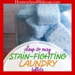 These cheap and easy DIY stain fighting laundry tablets are a miracle worker! #laundry #stainfighter #setinstains #DIY #homemade #detergent #stainremover #stayathomemom #momlife #cleaninghacks #lifehacks