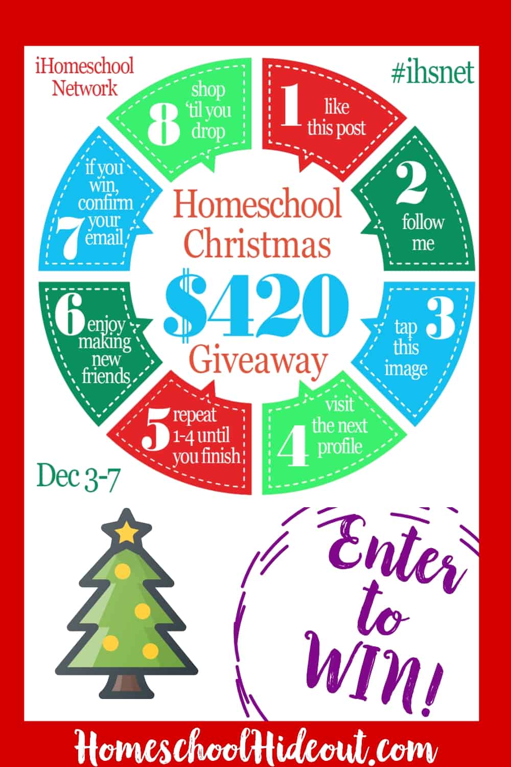 Enter to win a $420 cash prize from your favorite homeschool bloggers! Head to Instagram to enter! #cashgiveaway #giveaway #christmas #ihn