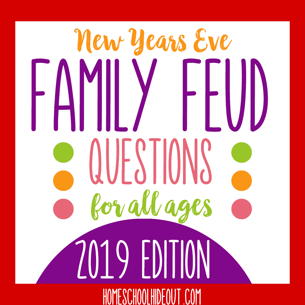 These 2019 New Year's Eve Family Feud Questions are perfect for all ages! Created just for 2019! #printables #familyfeud #games #kidsactivities #newyearseve #2019