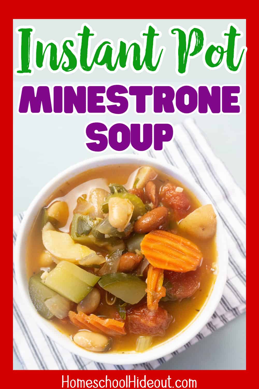 This Instant Pot minestrone soup recipe is the best I've found and it's so easy! I shared it with all of my homeschool mom friends and several loved it, too! Quick, easy, healthy and perfect for busy nights!