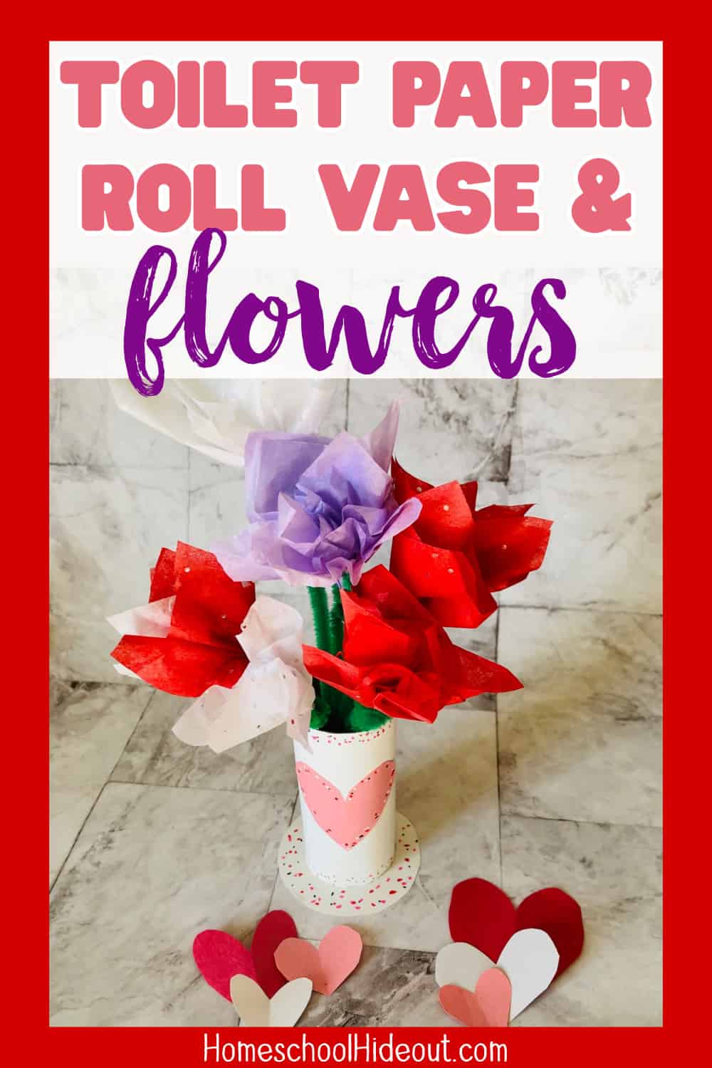 These Toilet Paper Roll Flowers & Vase are just what we need for Valentine's Day! We have all the supplies, the kids can make them and they're CUTE!