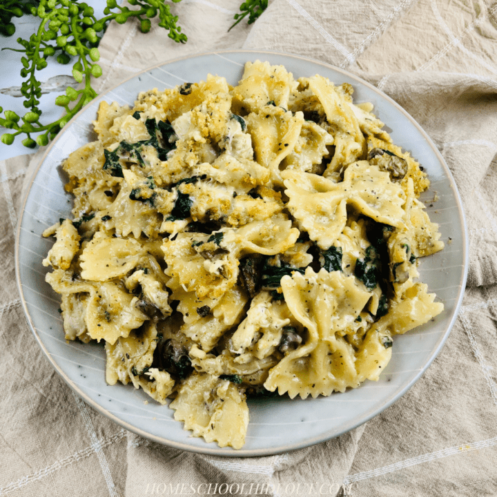Baked chicken alfredo? YES, PLEASE! I love the simplicity of this recipe and the added spinach and mushrooms is perfect!