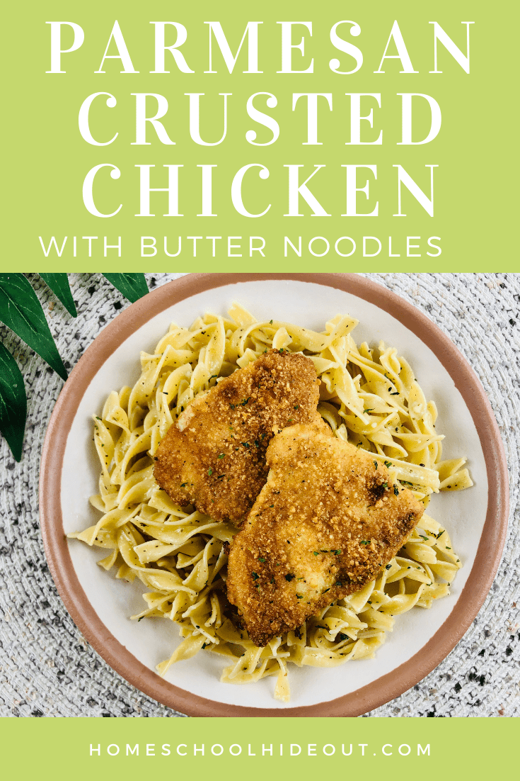 This parmesan crusted chicken with butter noodles is TO DIE FOR! So good and a breeze to make!